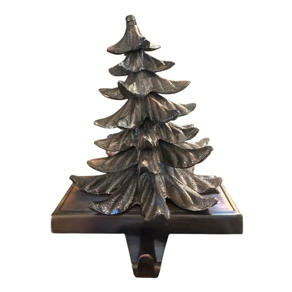 Vintage Stocking Holder Fireplace Hook Mantel Christmas Tree Heavy Metal Bronze